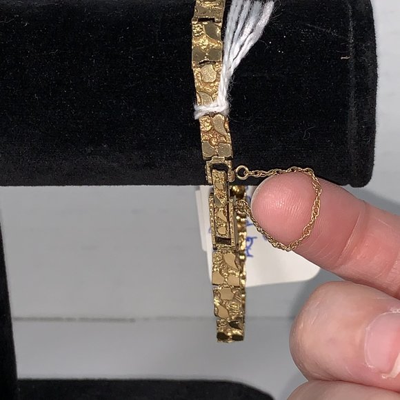 8" 10 Kt Gold Nugget Bracelet w/chain catch - Picture 3 of 10
